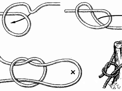 Самозатягивающийся узел для веревки схема